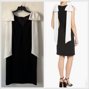 Tadashi Shoji Black Sheath White Bow Sleeveless Dress Bridal Cocktail L